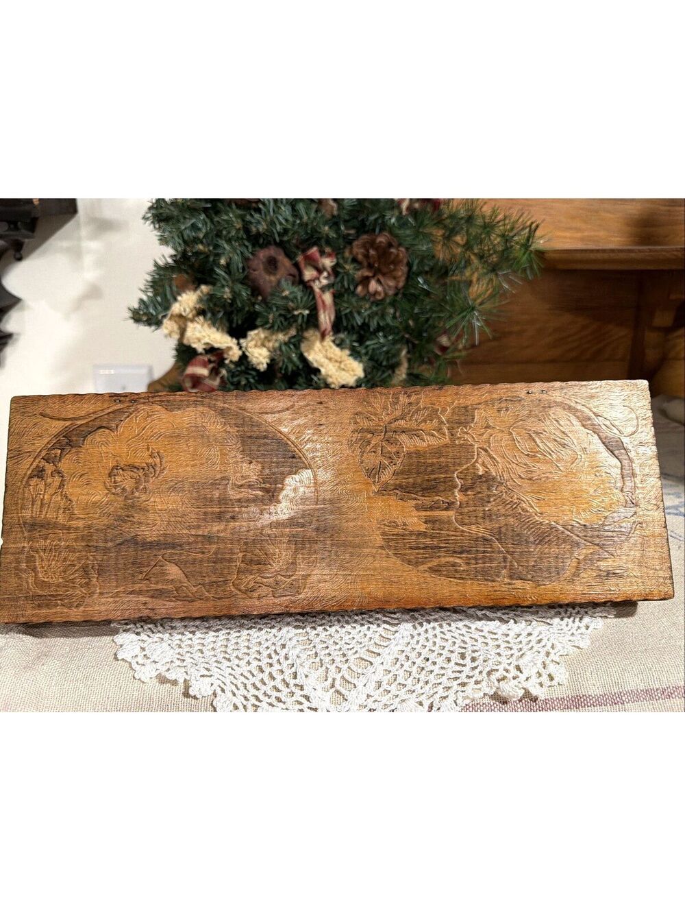 antique Wood Flemish Pyrography box Keepsakes Burnt Wood Female Face Gibson Girl